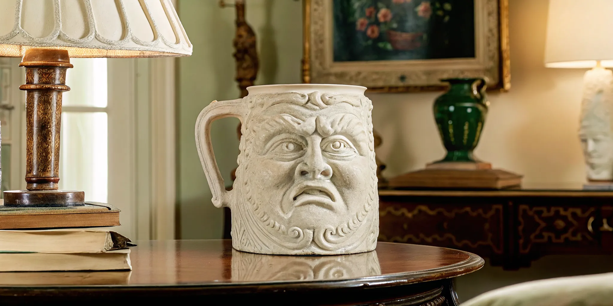 Antique Victorian Martin Brothers grotesque stoneware face jug with expressive carved facial features