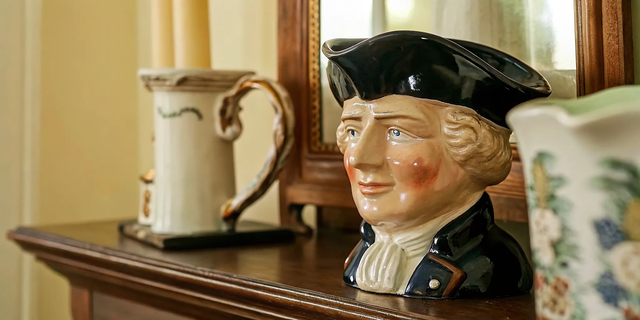 A vintage Royal Doulton ceramic character jug showcasing fine hand-painted facial features and base backstamp detail