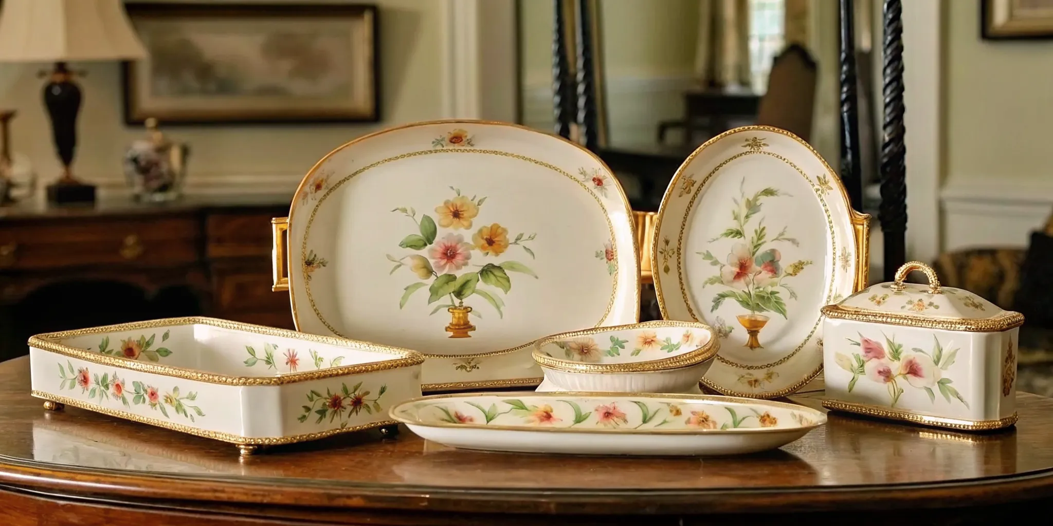Hand-painted and gilded antique Limoges porcelain forms