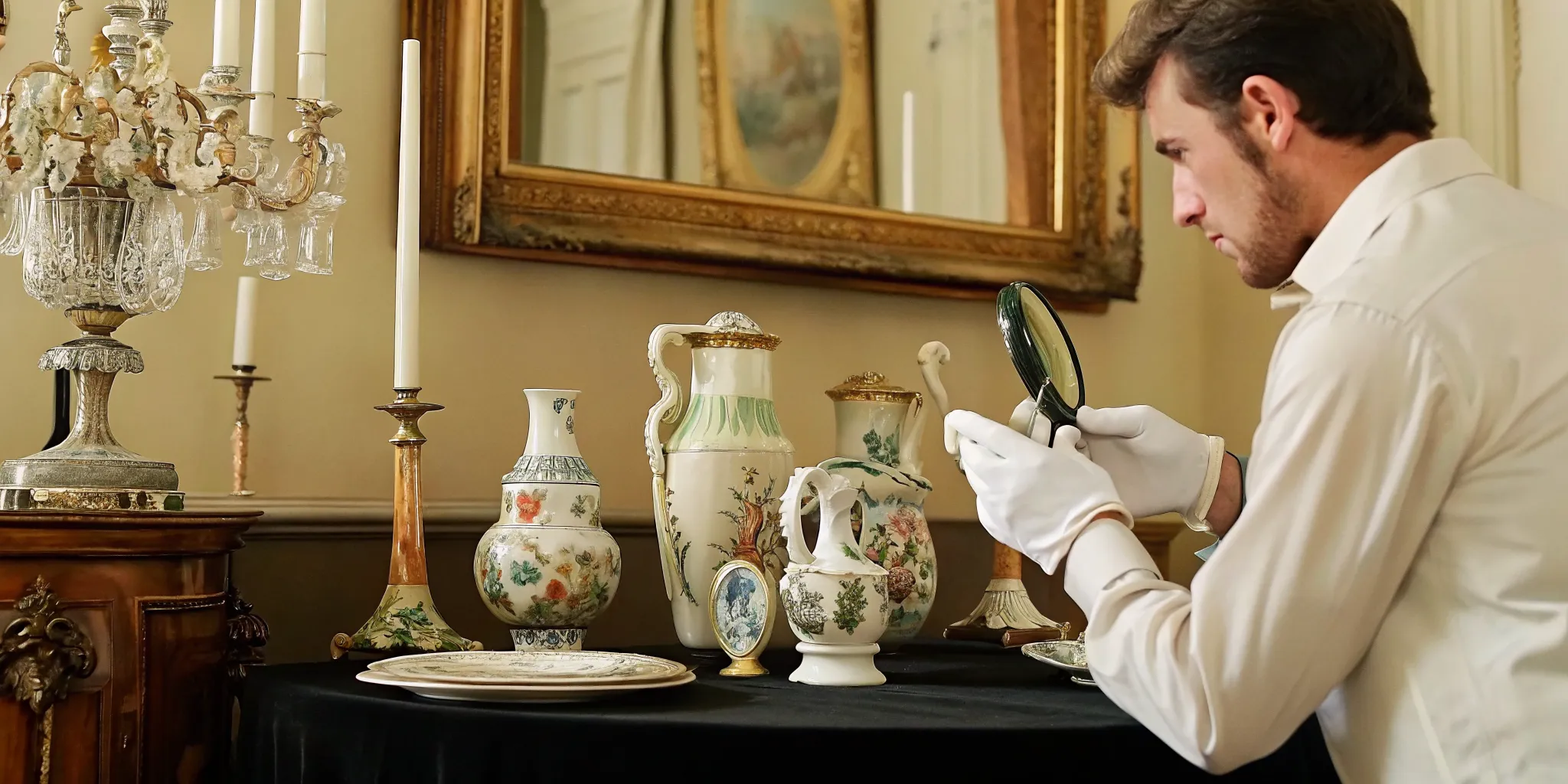 Collector inspecting the underside and marks of vintage Rosenthal porcelain