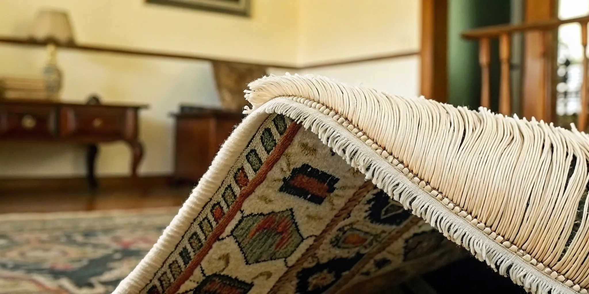 Back of a hand-knotted Persian rug showing irregular individual knots