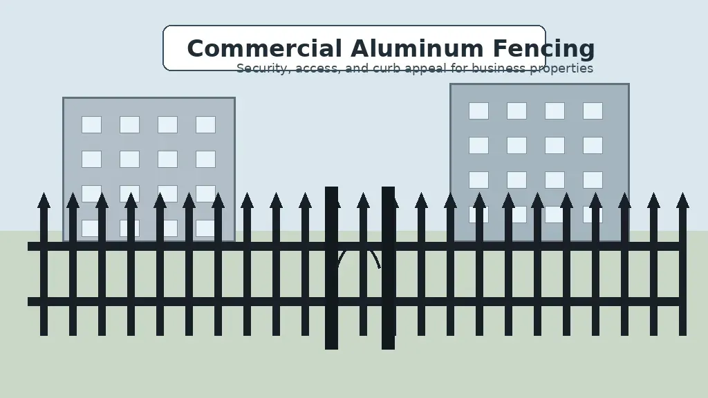 Commercial Aluminum Fence for Business Properties 1 commercial aluminum fence installed around a business property
