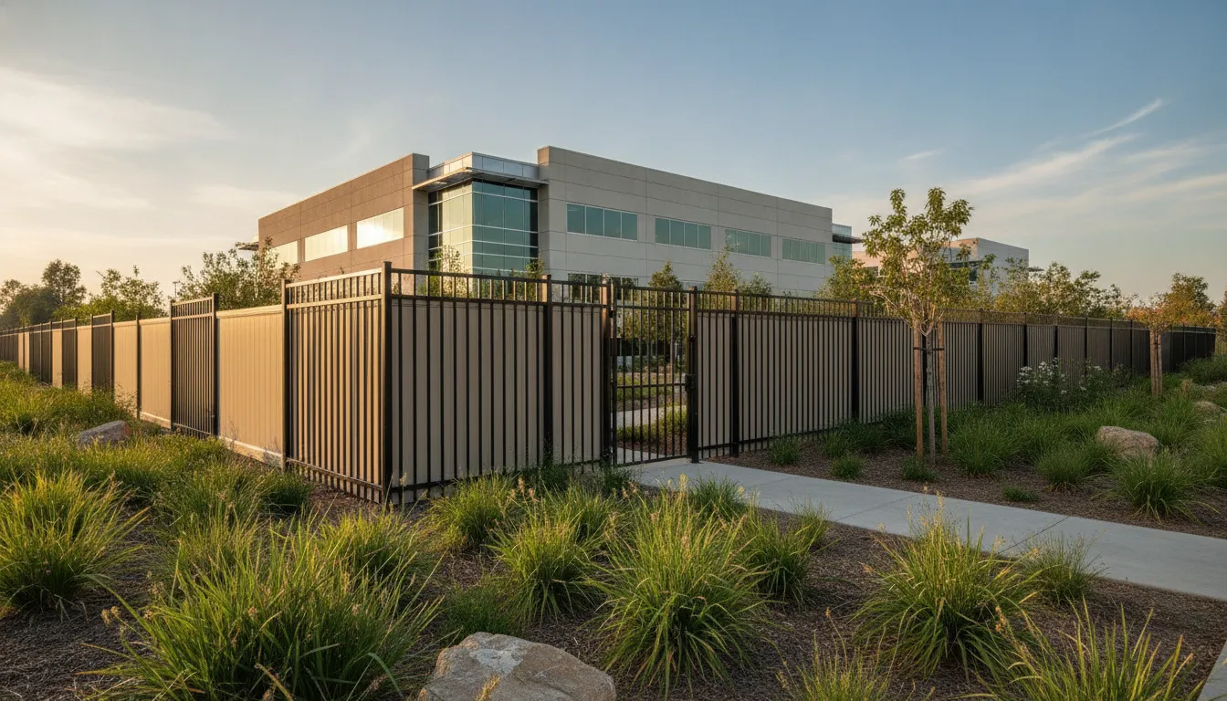 Commercial Fencing Guide for Business Properties 1 Commercial fence material options around an Orange County business property