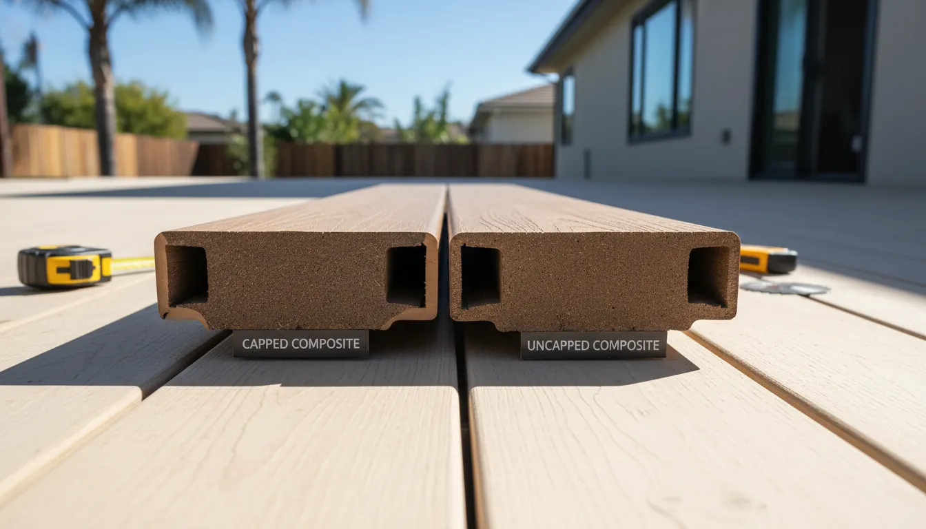 Composite Decking Guide for Orange County Homes 1 Capped and uncapped composite decking boards for an Orange County deck