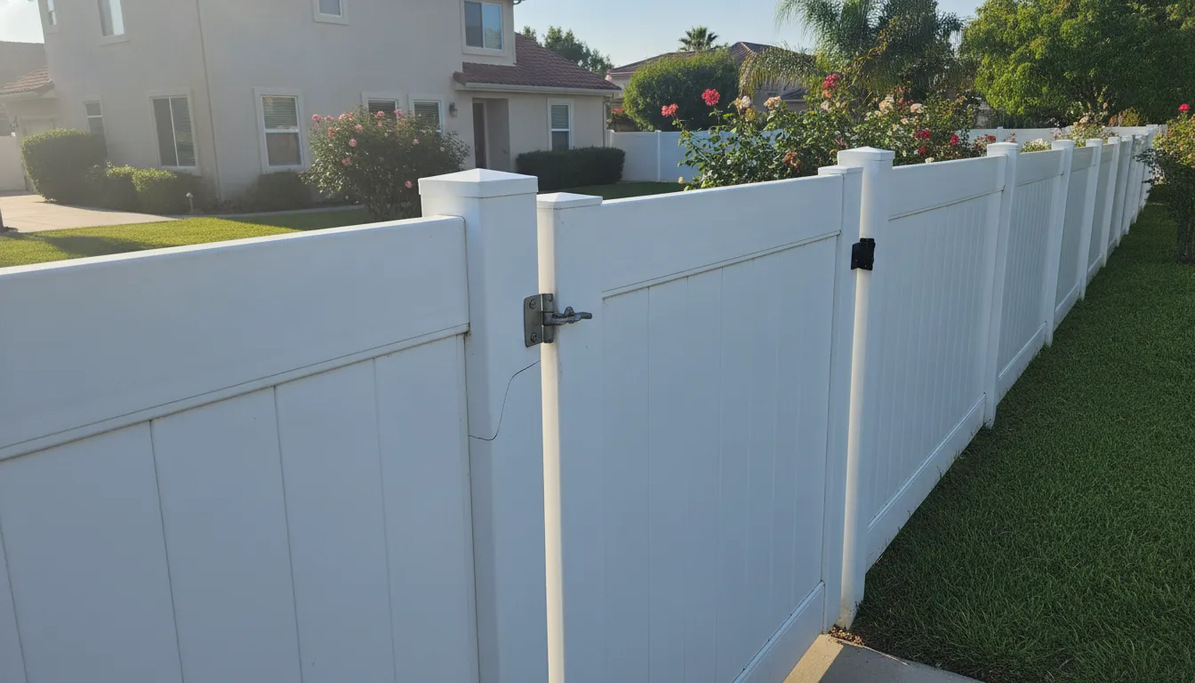Vinyl Gate Repair Signs: Five Problems to Check in OC 2 Vinyl gate hinge and rail being visually inspected for wear