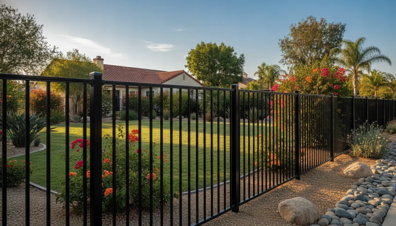 Aluminum Fence Cost Per Foot Installed 1 Installed black aluminum fence showing the type of project used to estimate aluminum fence cost per foot