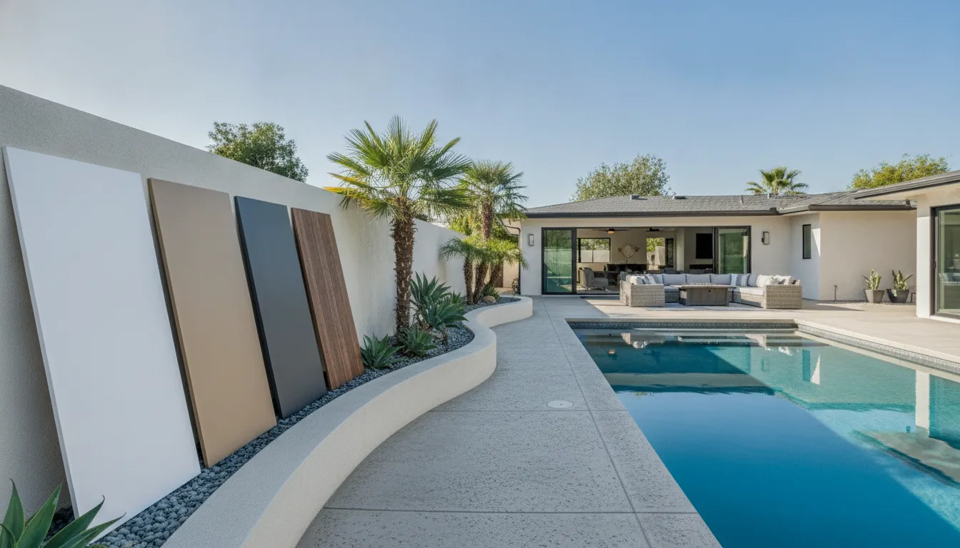 2026 Vinyl Fence Colors for Modern OC Homes 1 Vinyl fence colors sample panels for a modern Orange County backyard