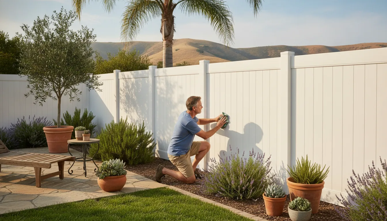 Vinyl Fence Maintenance Calendar: Monthly Care 1 Homeowner following a vinyl fence maintenance calendar in Southern California
