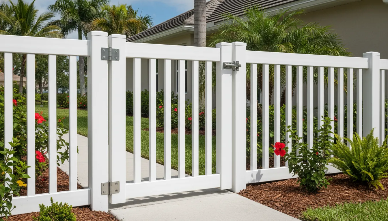 Vinyl Fence Florida: Hurricane-Ready Options 2 Reinforced vinyl fence Florida gate and posts for hurricane-season planning