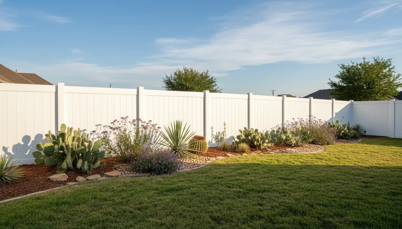 Vinyl Fencing Texas: Costs, Heat and HOA Tips 1 Vinyl fencing Texas backyard installation with white privacy panels