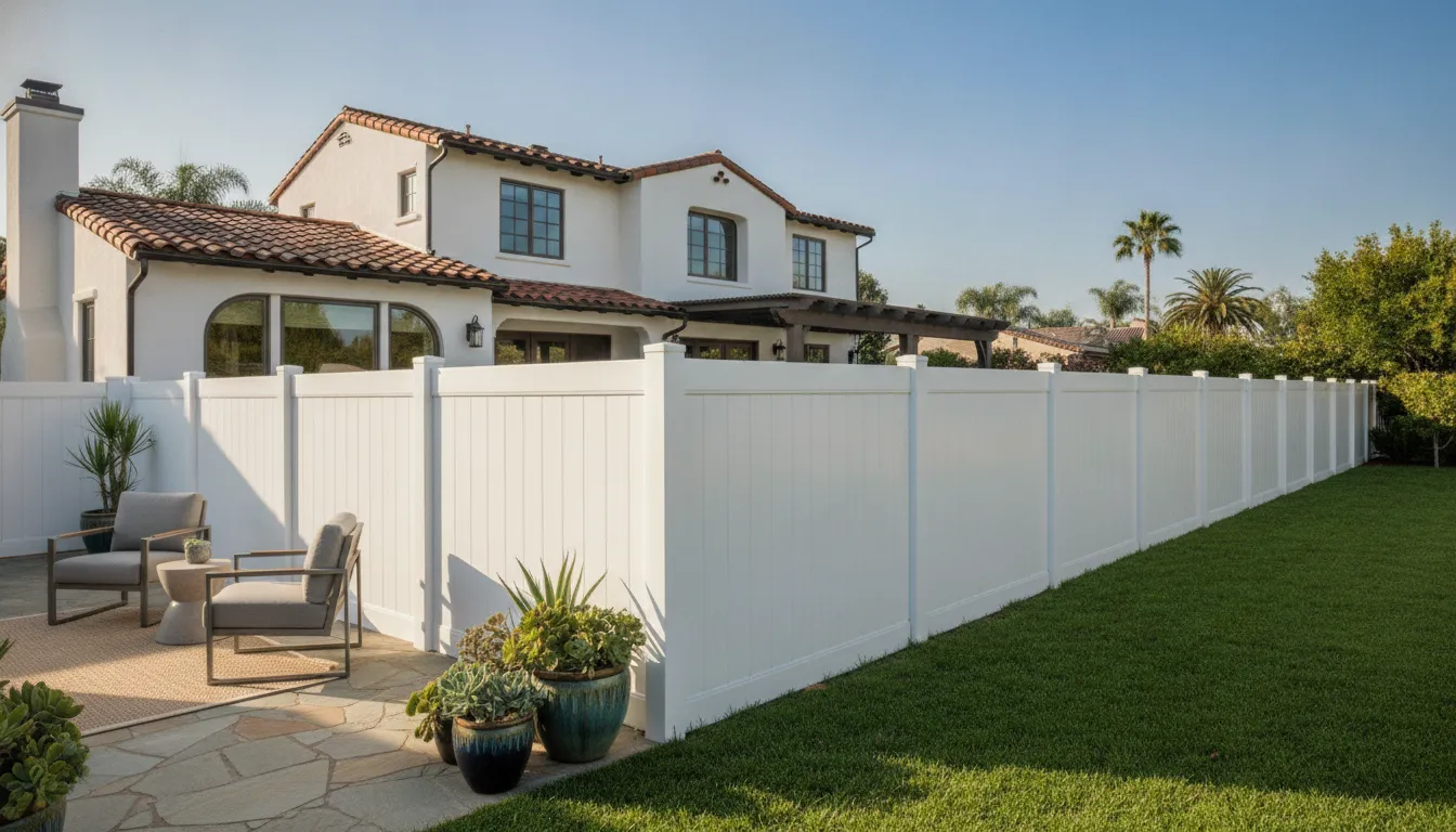 5 ft Vinyl Fence Panels: Planning Guide 2 Vinyl fence sections installed between posts along a residential yard