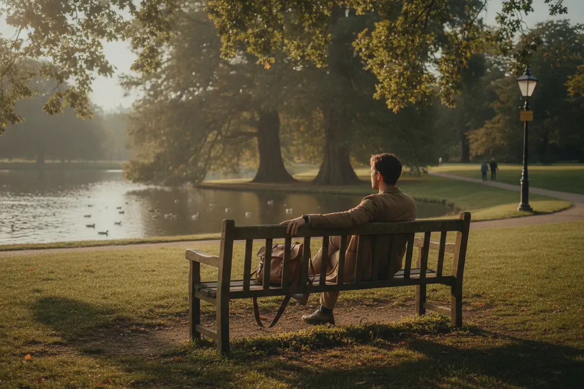 A person taking a quiet moment outdoors to notice their surroundings