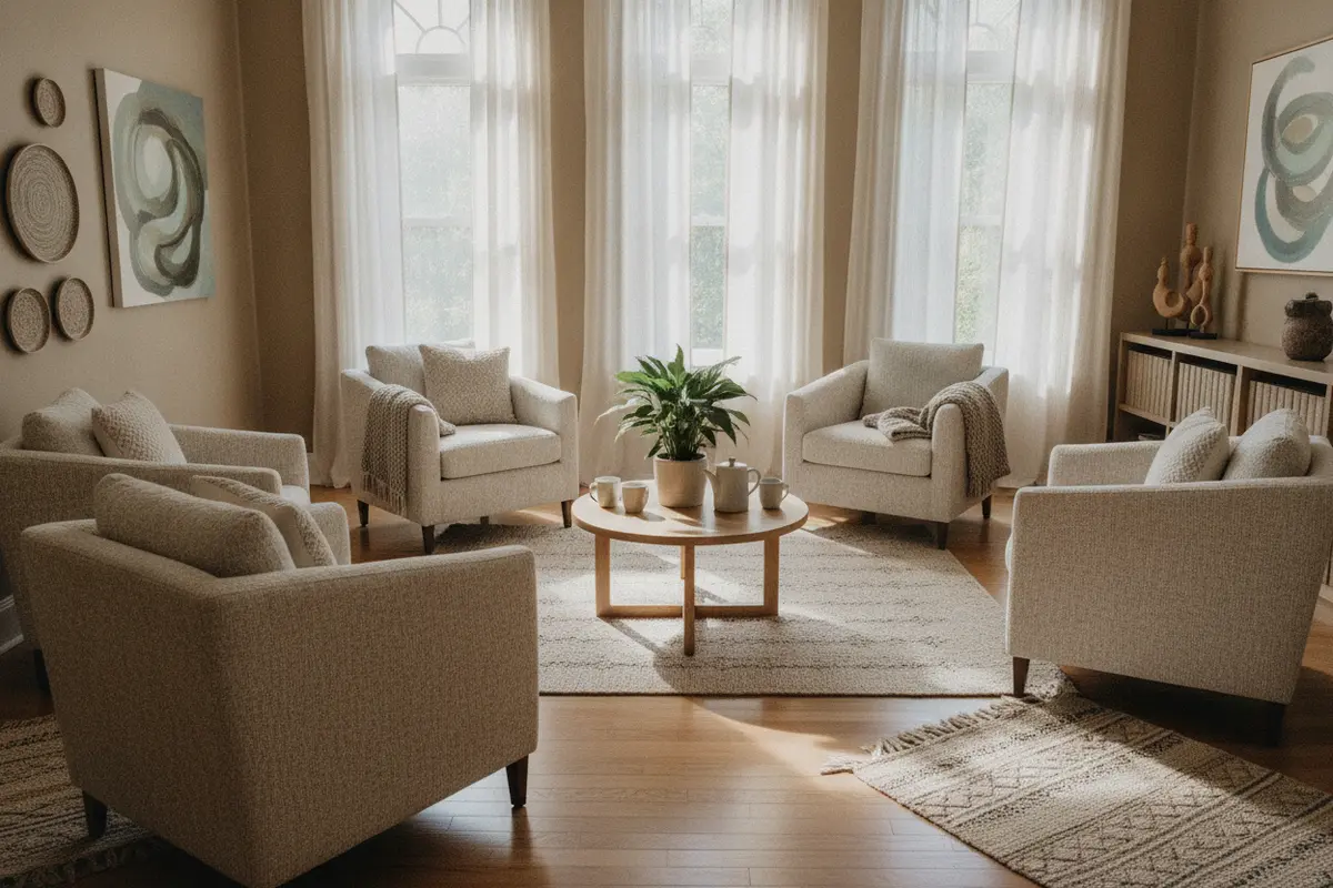 A welcoming room arranged for a small youth counselling group