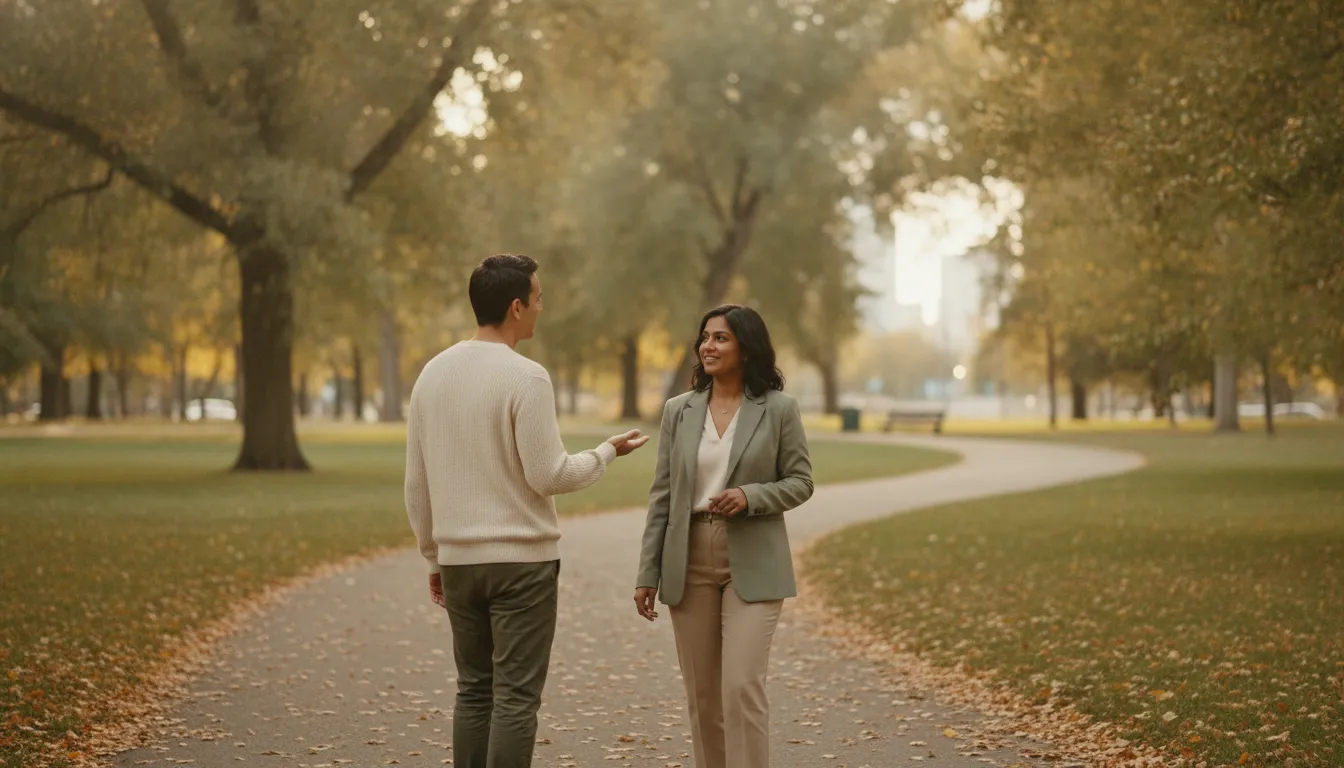 Supportive conversation in a leafy Edmonton park