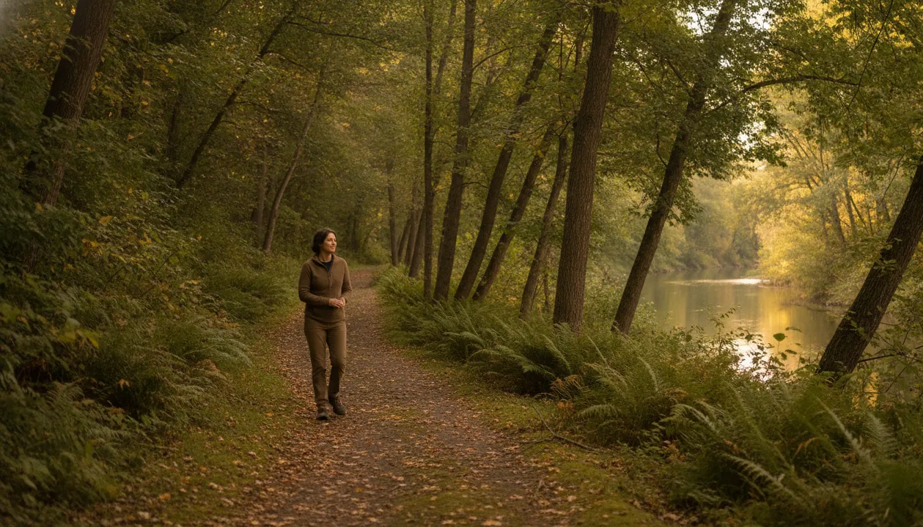 A person taking a quiet moment outdoors in a peaceful setting