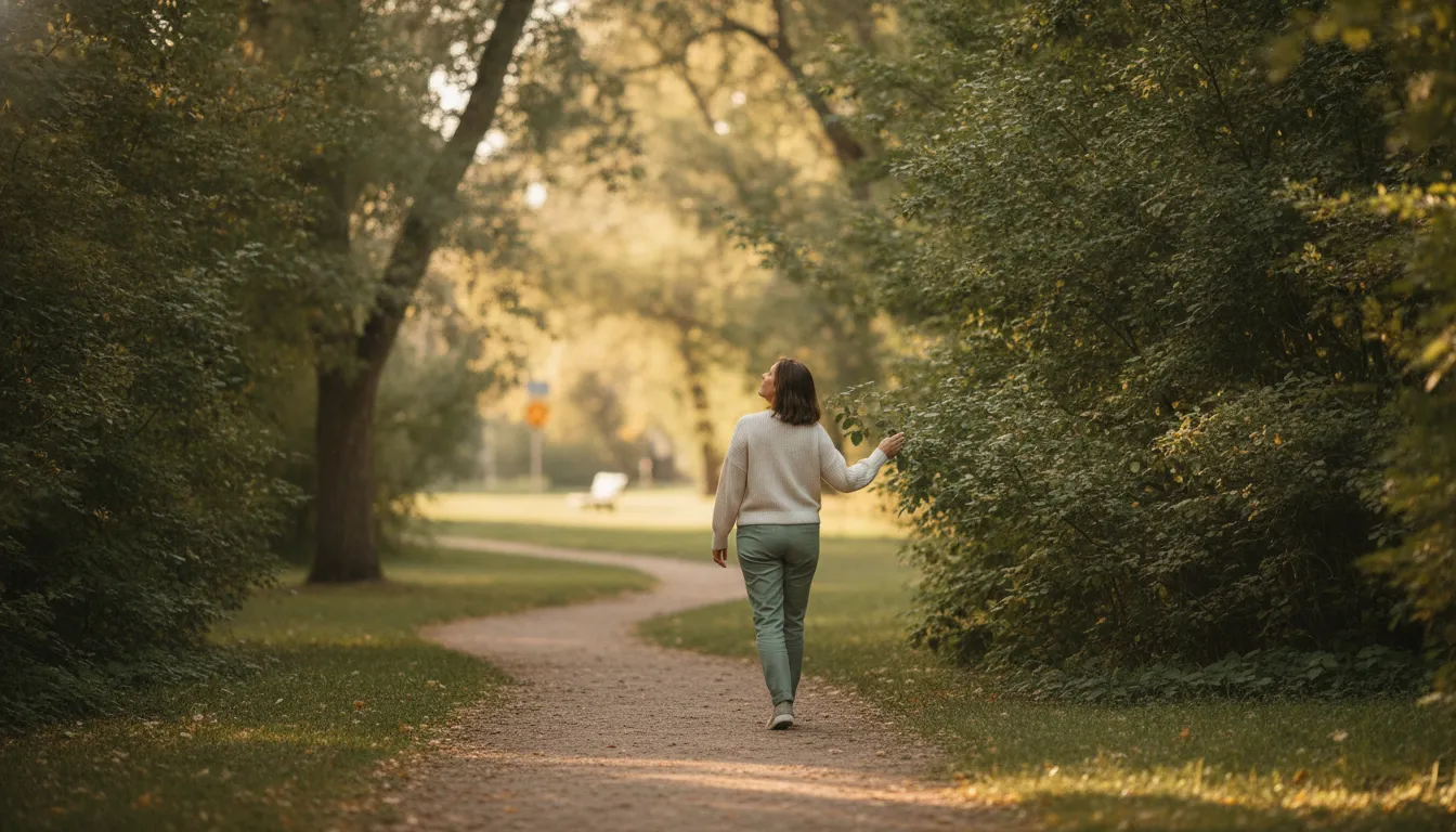 Person pausing to manage anxiety in a calm everyday setting