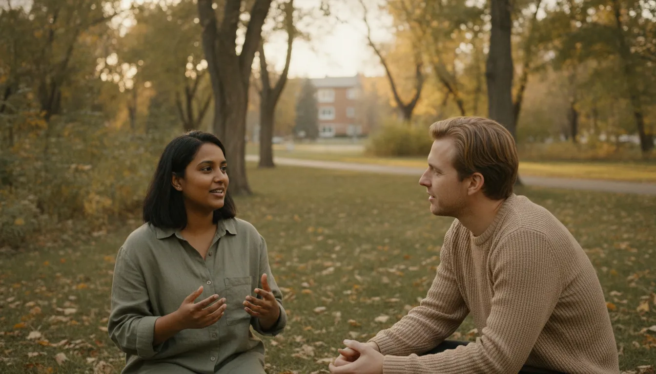 Supportive conversation in a leafy Edmonton setting