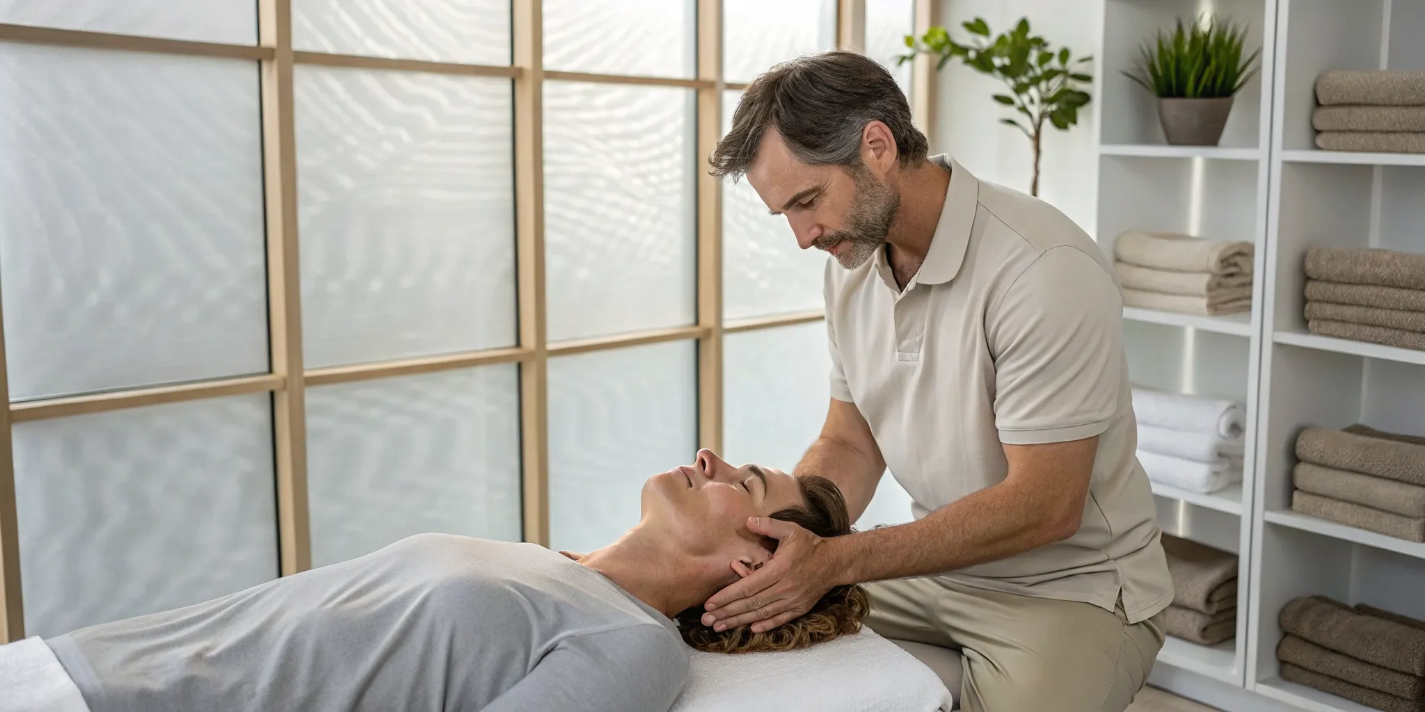A gentle neck adjustment shows the benefits of chiropractic care for TMJ.