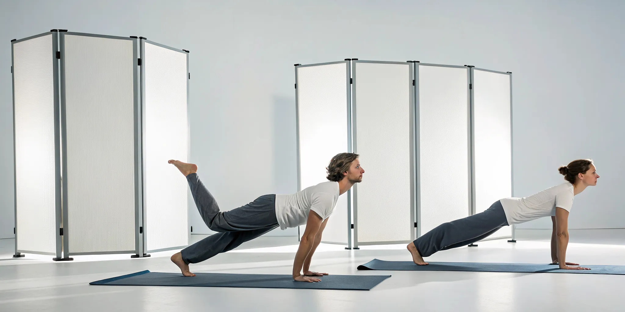 Two people doing gentle extension exercises for L4-L5 disc bulge treatment.