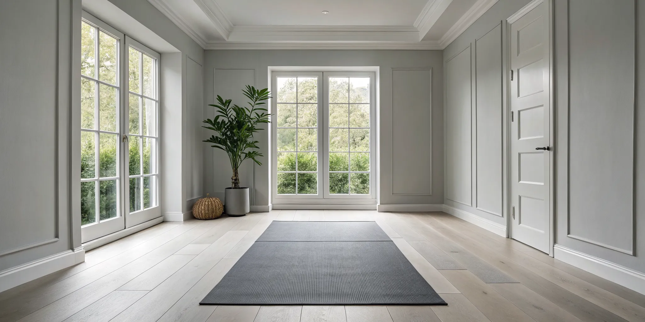 Home exercise room with yoga mats for L4 L5 pain relief exercises.