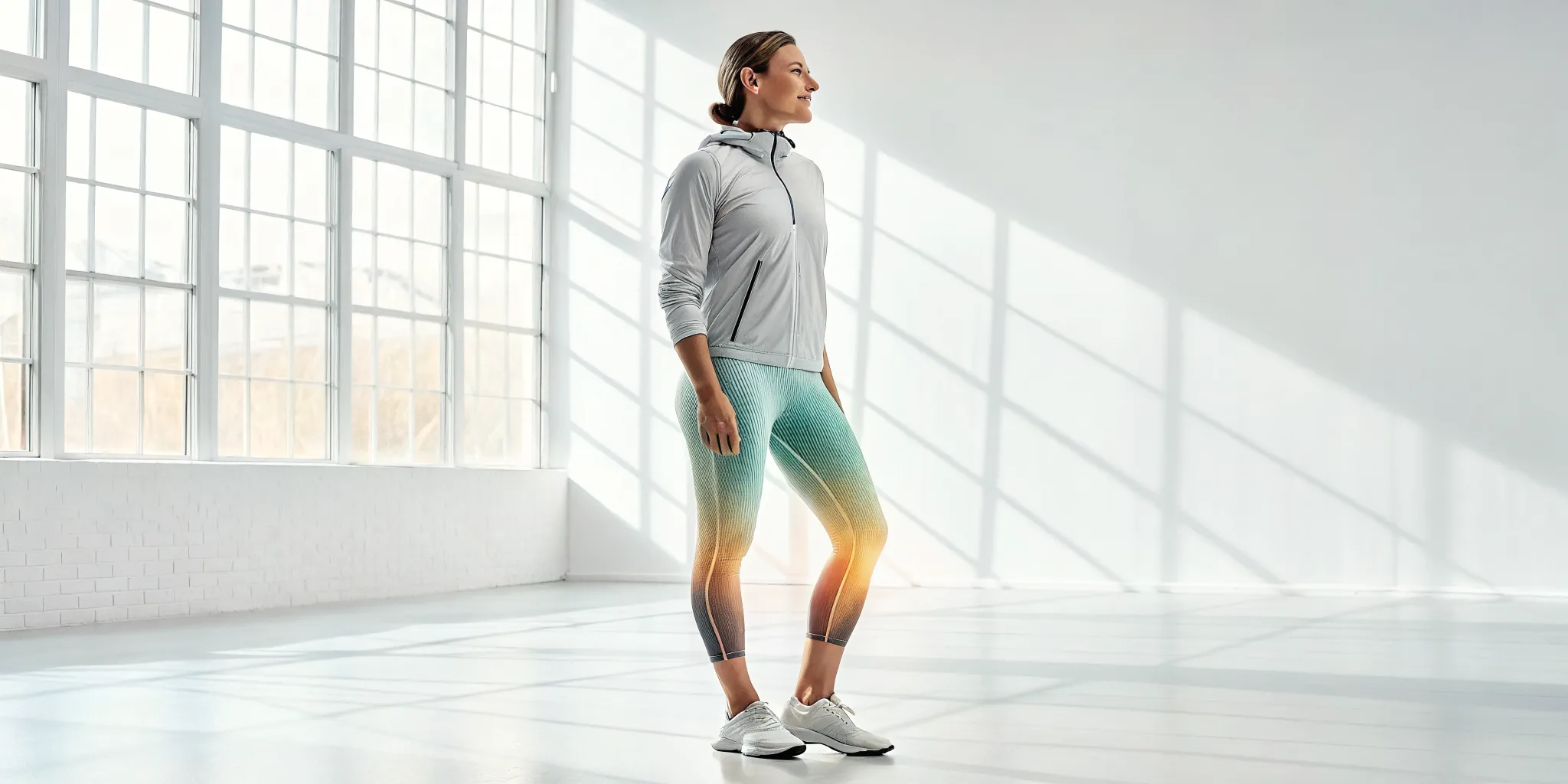 Woman in activewear finding natural relief for sciatic nerve pain through movement.