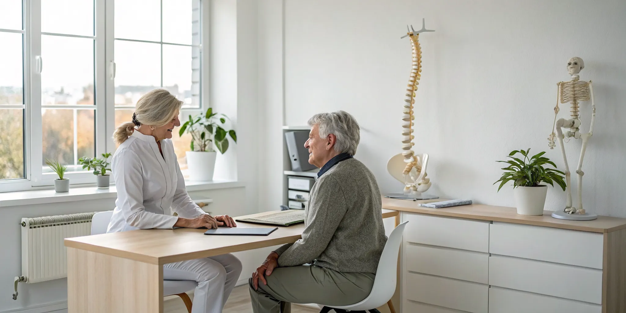 Patient at a chiropractic consultation for osteoporosis care.