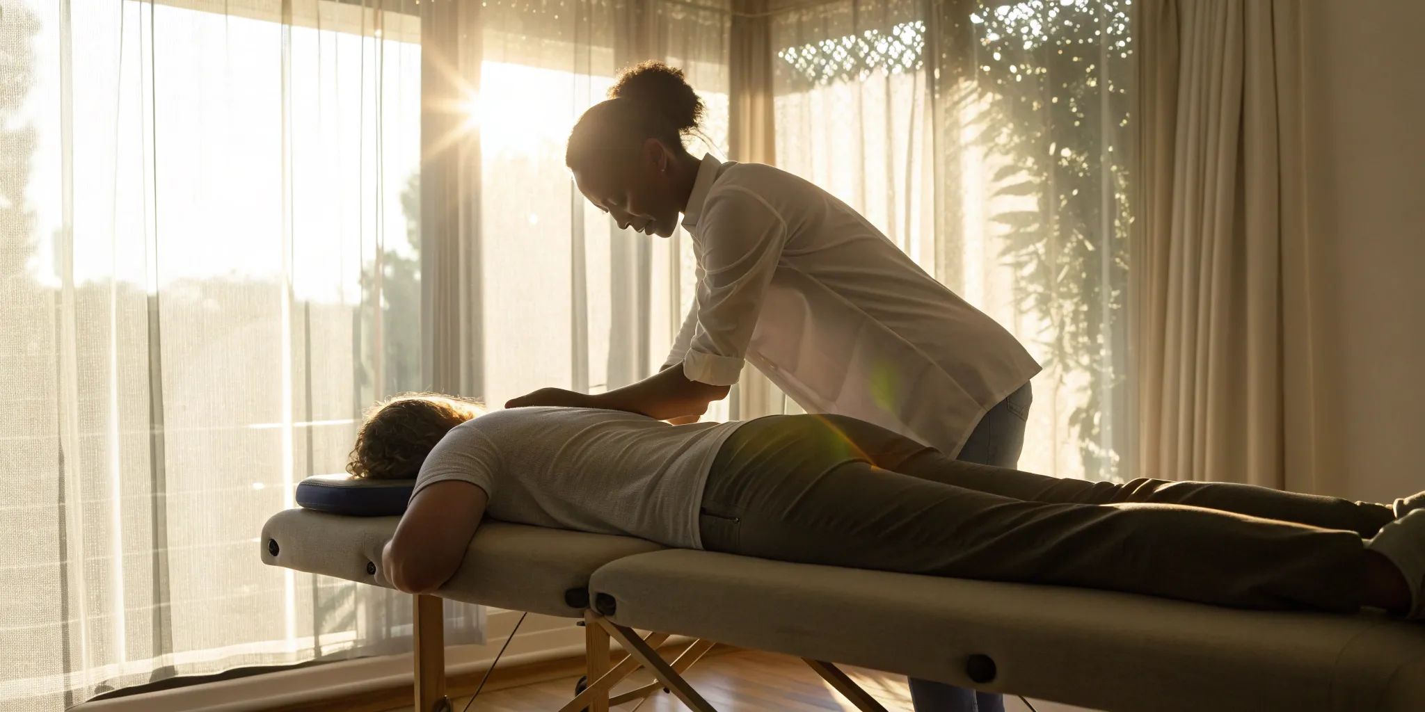 Chiropractor performing a spinal adjustment for a herniated lumbar disc.