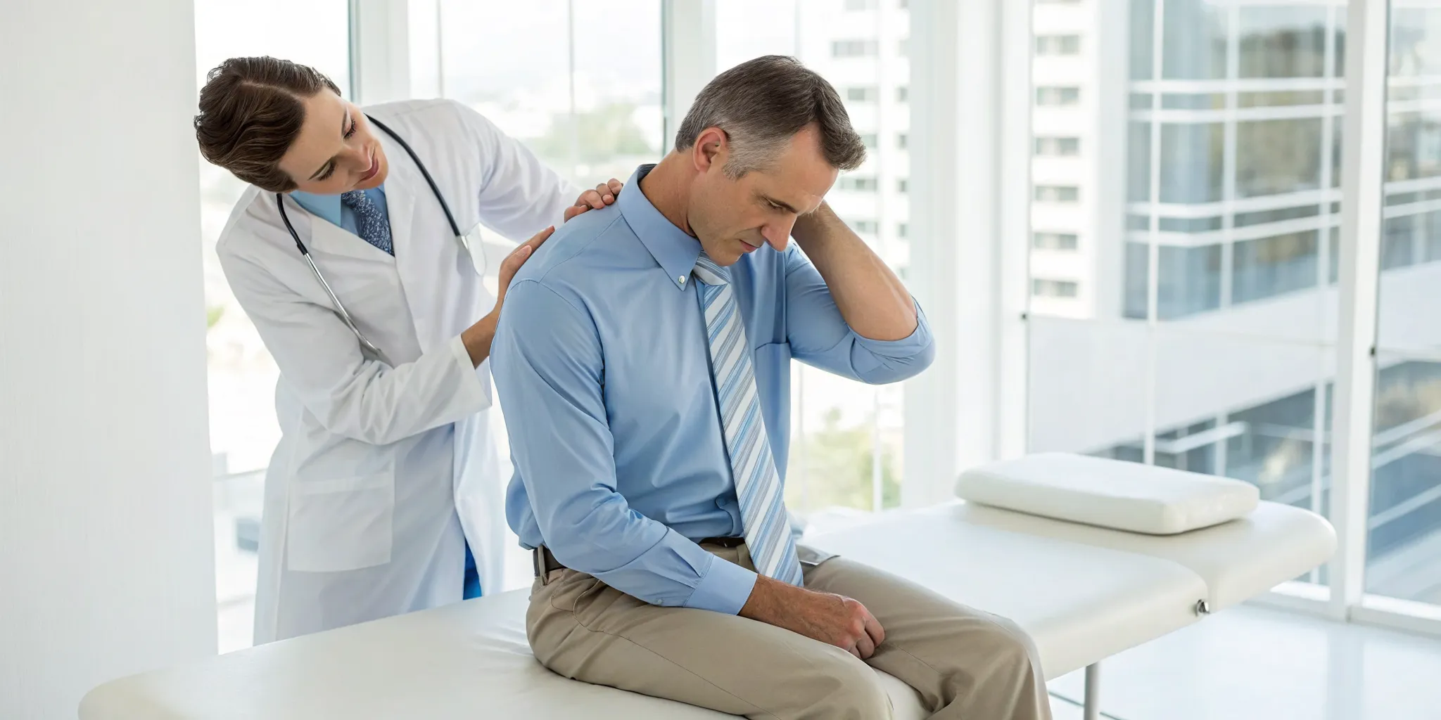 Chiropractor examining a patient's neck for the best treatment for neck pain and headaches.