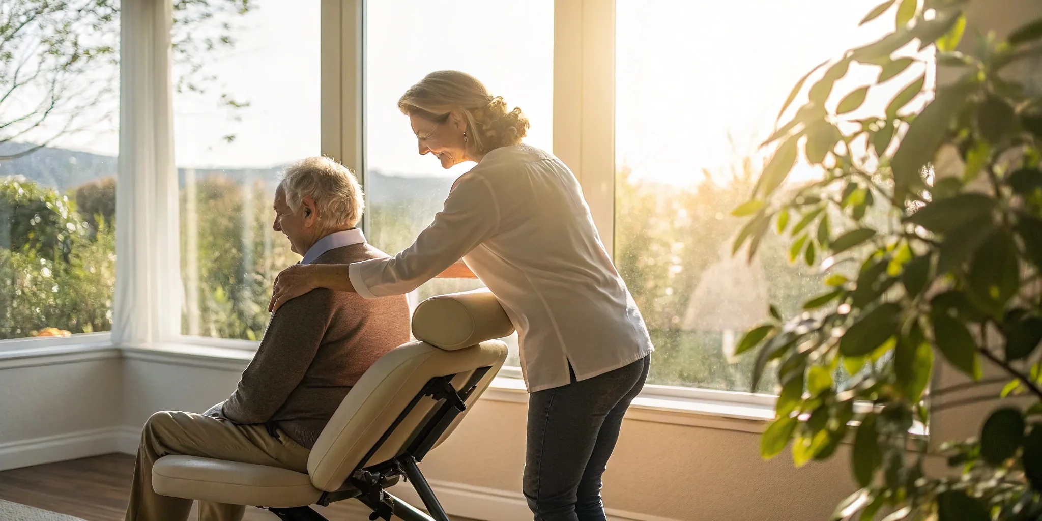 Chiropractor providing gentle care for a senior with sciatica pain.