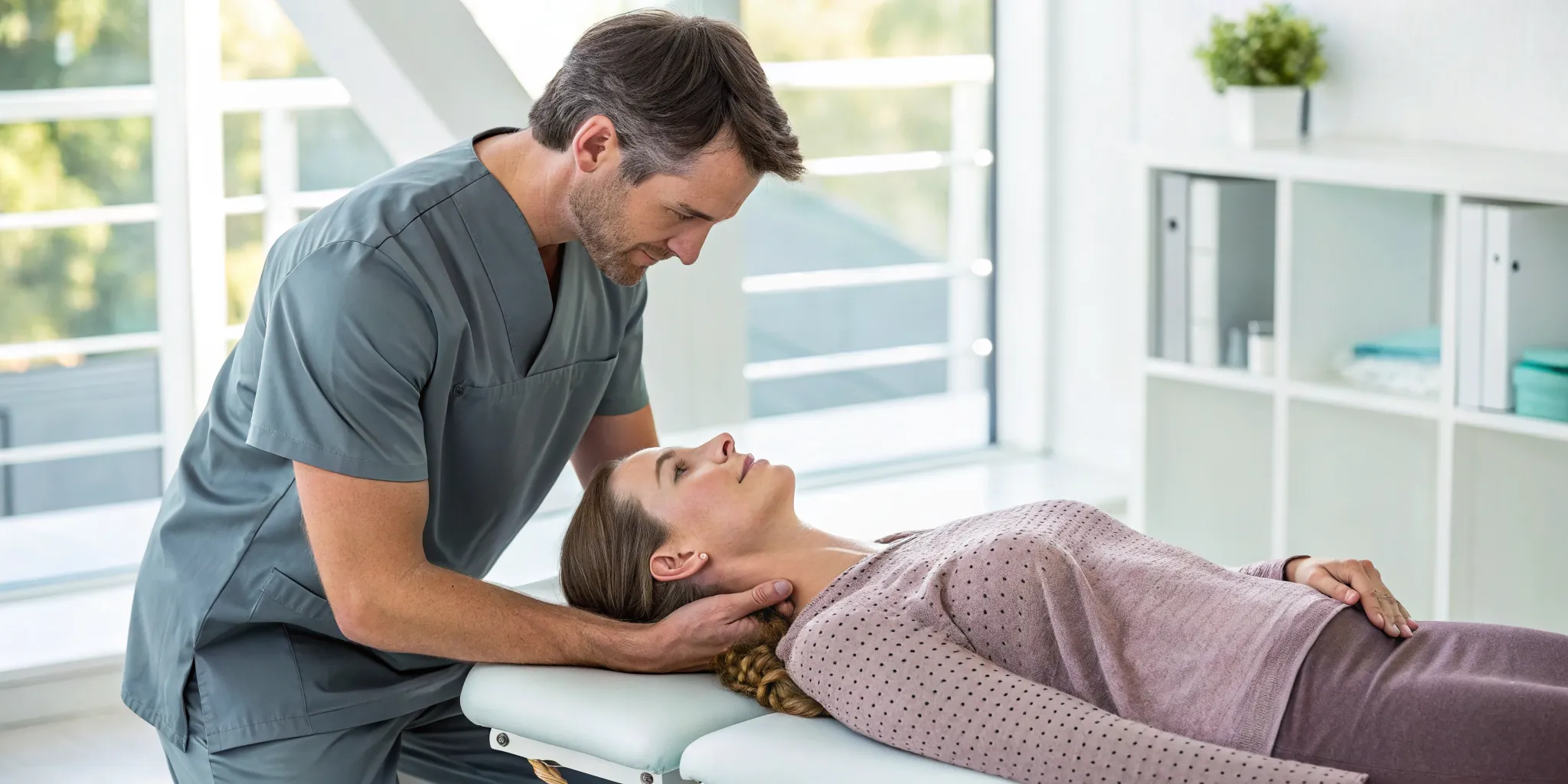 Ypsilanti chiropractor adjusts a patient's neck for headache relief.