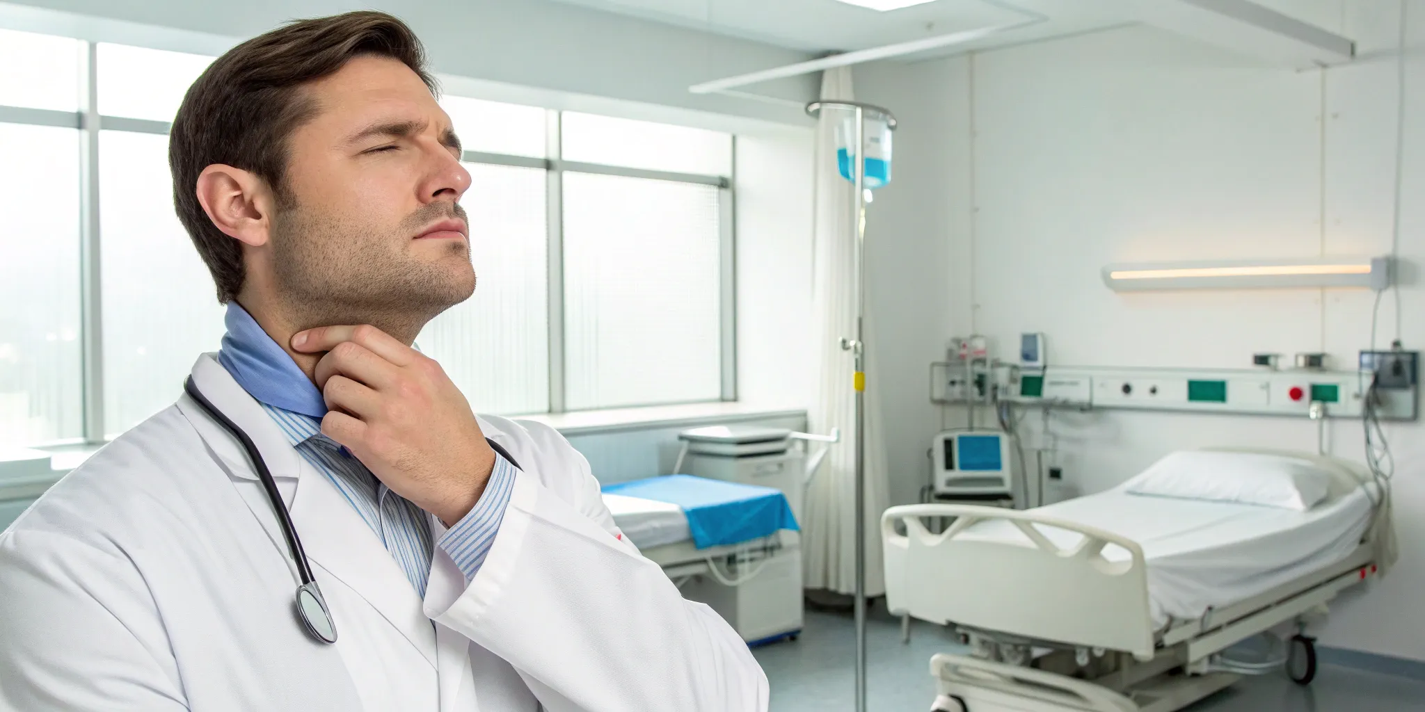 A doctor assesses a patient's neck for stroke symptoms following neck manipulation.
