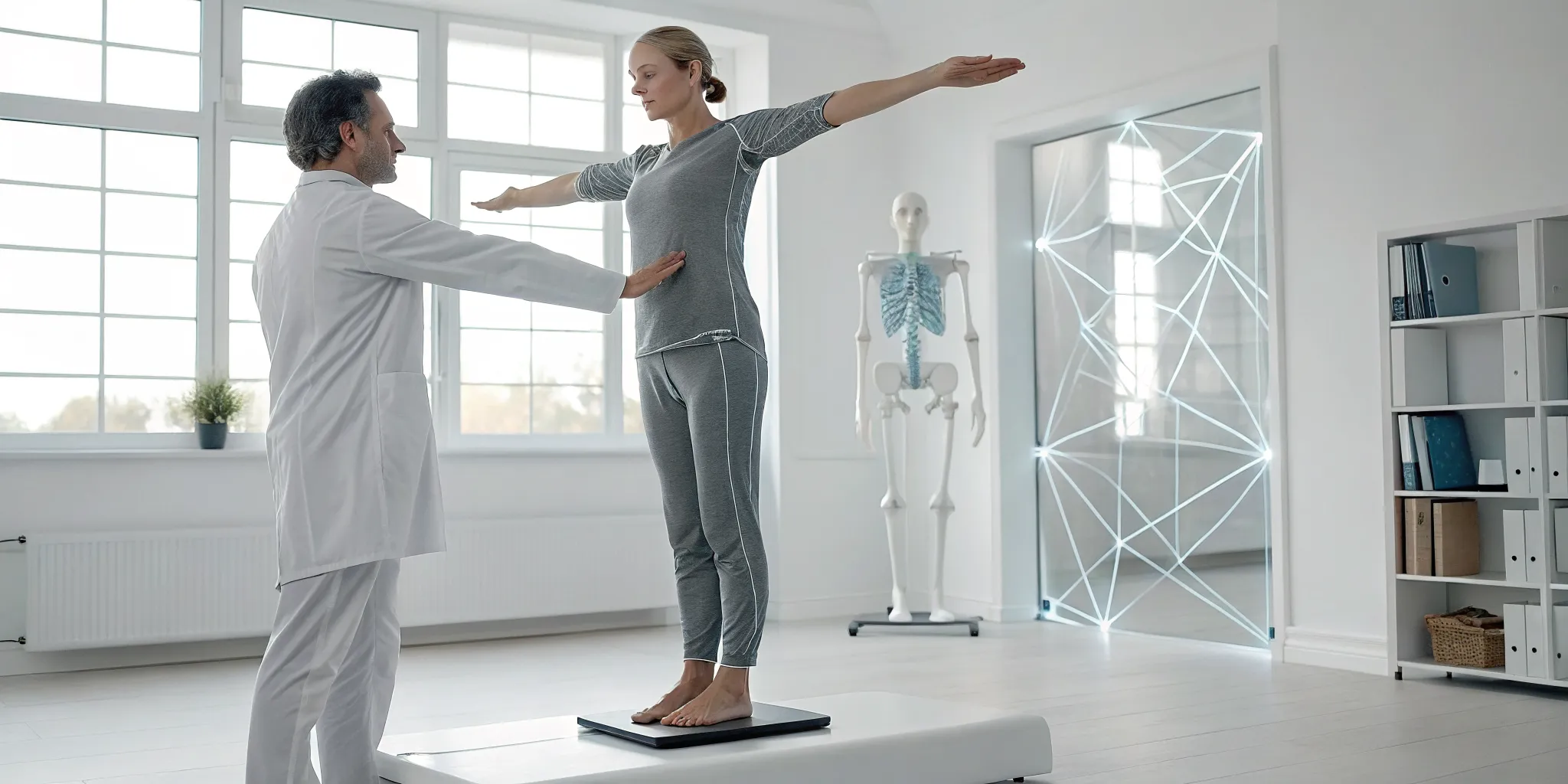 QSM3 chiropractic doctor analyzes a patient's posture to restore whole-body balance.