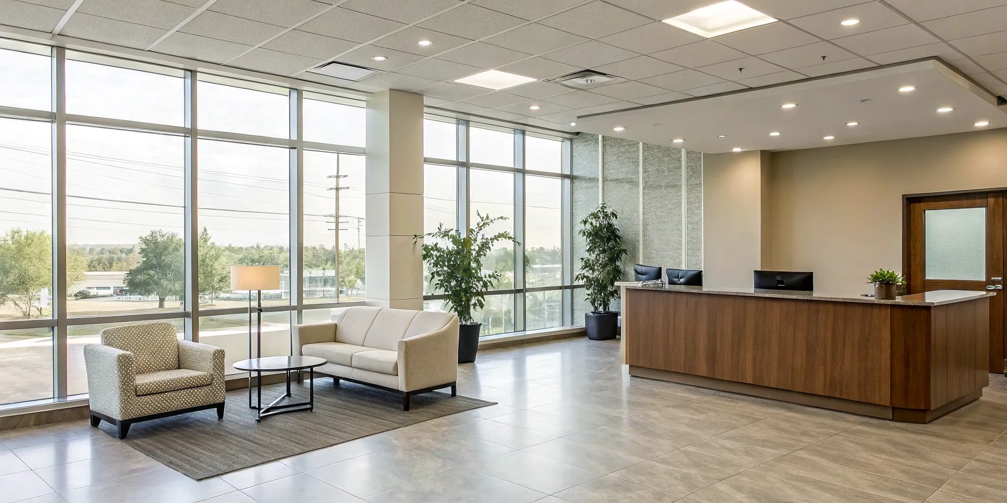 Modern office lobby for an upper cervical chiropractor in Ann Arbor.