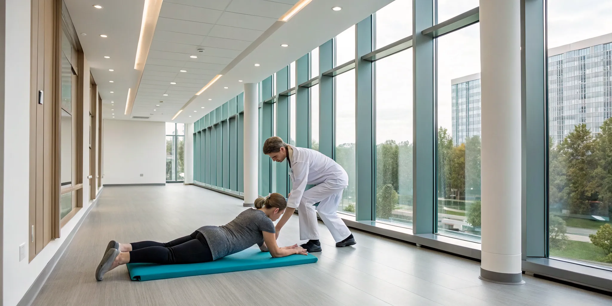 Non-surgical L4-L5 disc bulge treatment with a physical therapist guiding exercises.