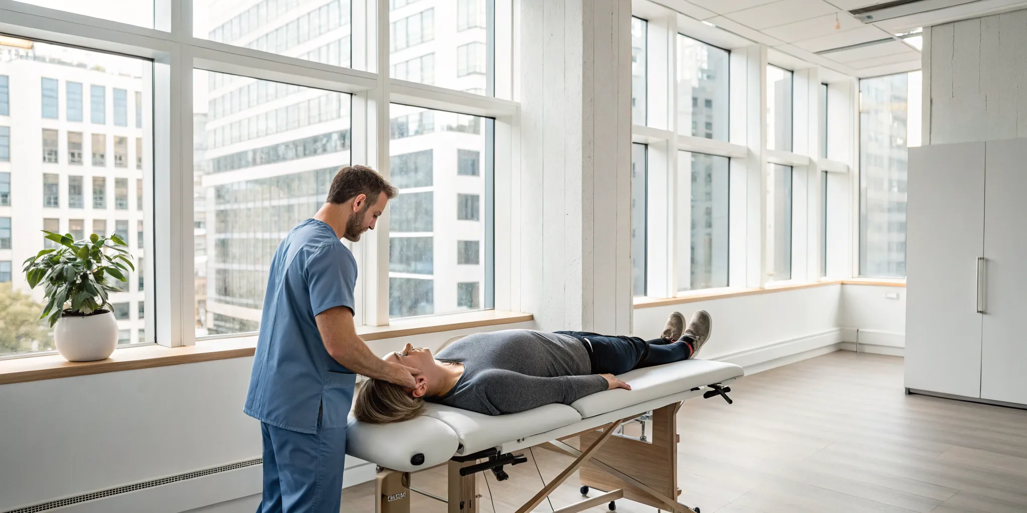 Upper cervical chiropractor performs a gentle adjustment for sciatica relief.