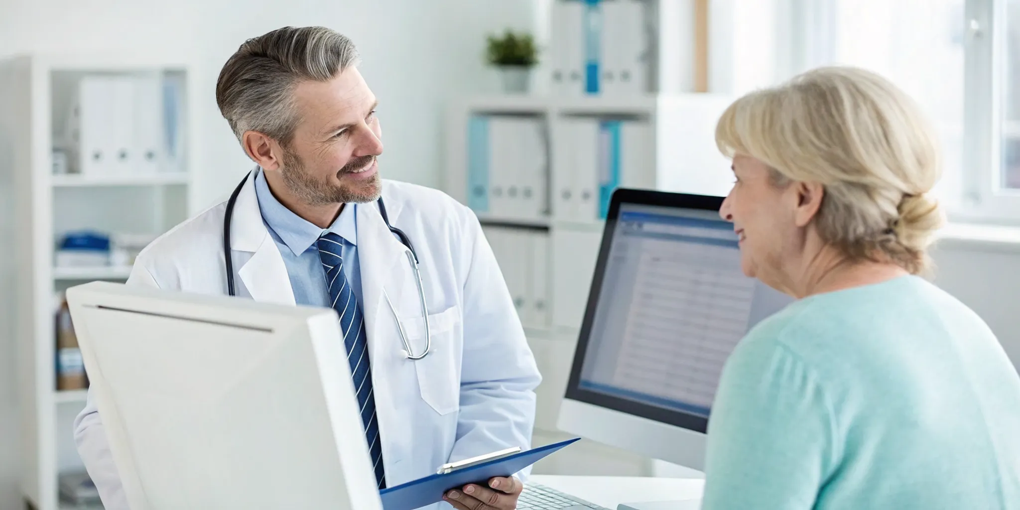 A doctor explains to a patient whether laser therapy is covered by Medicare.