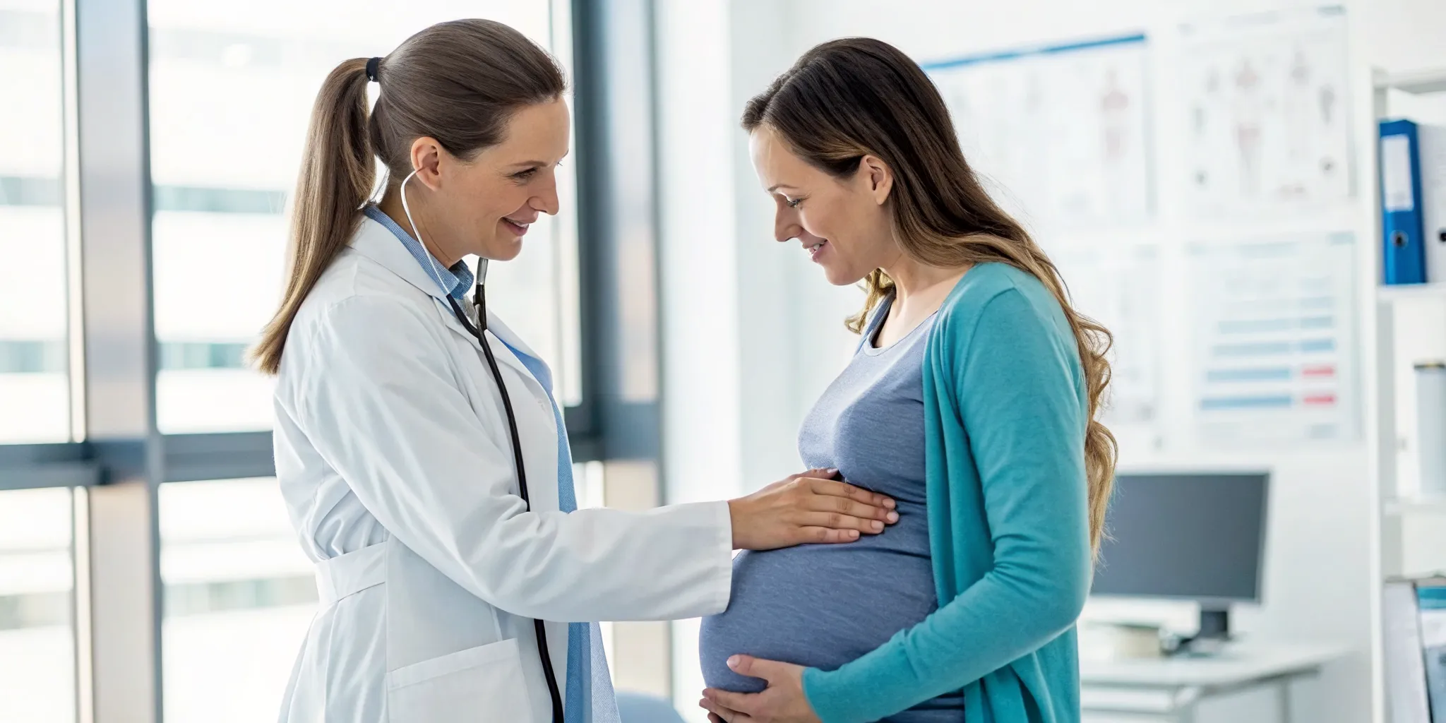 Pregnant woman and chiropractor discussing safe upper cervical care during pregnancy.