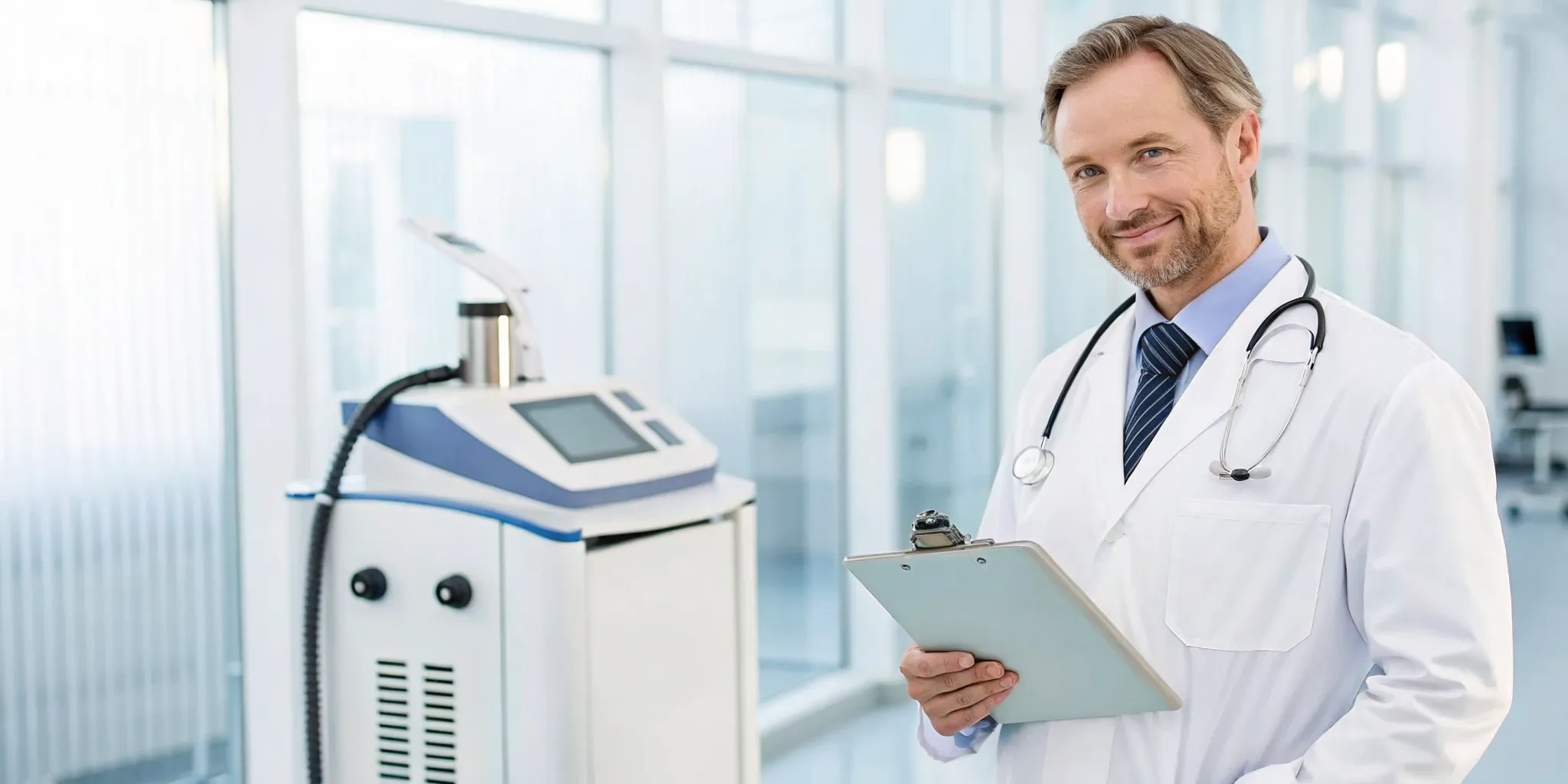 Doctor with a k-laser machine for neuropathy treatment.