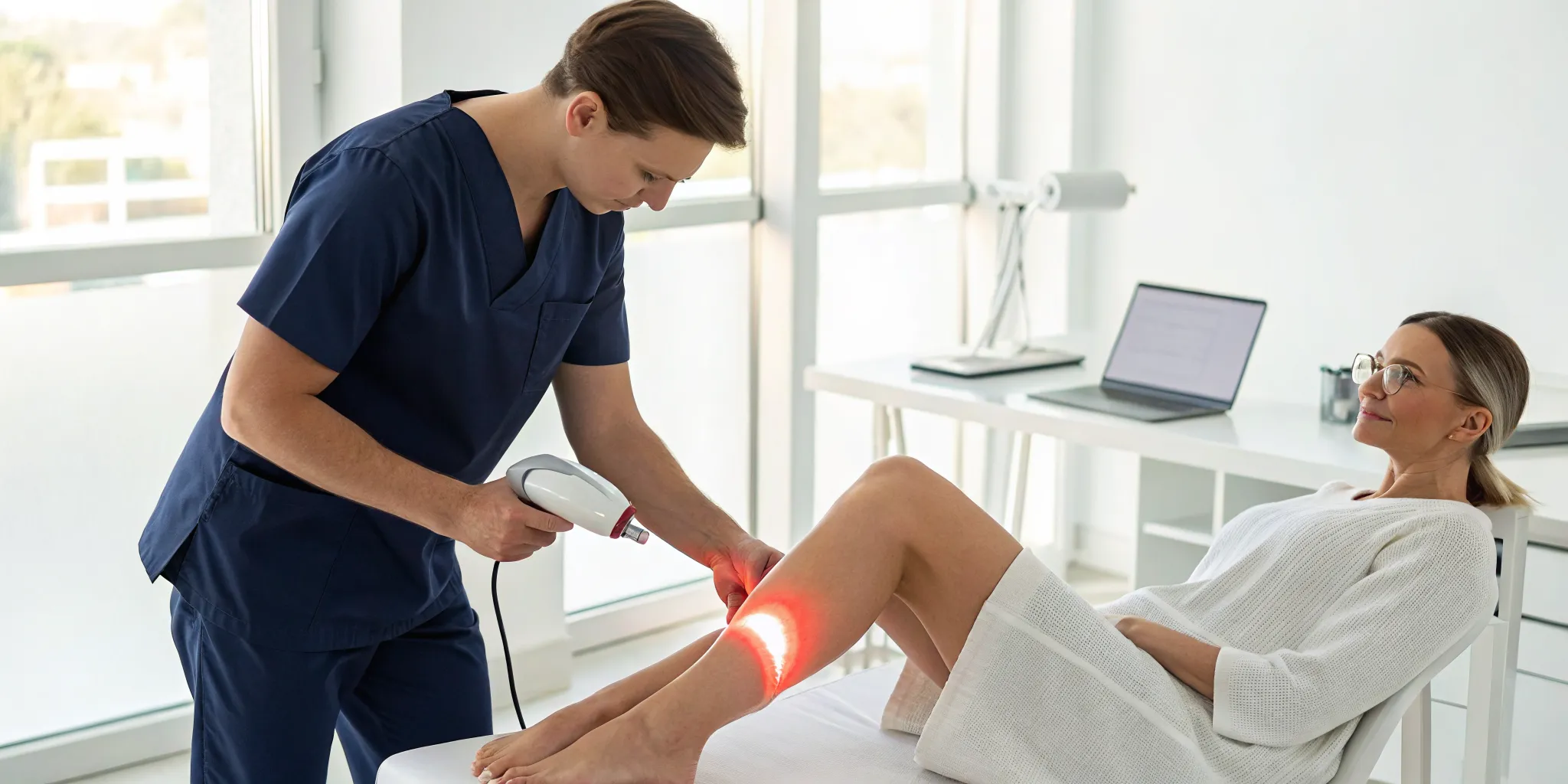 A laser therapy session for pain relief, a key factor in the overall treatment cost.