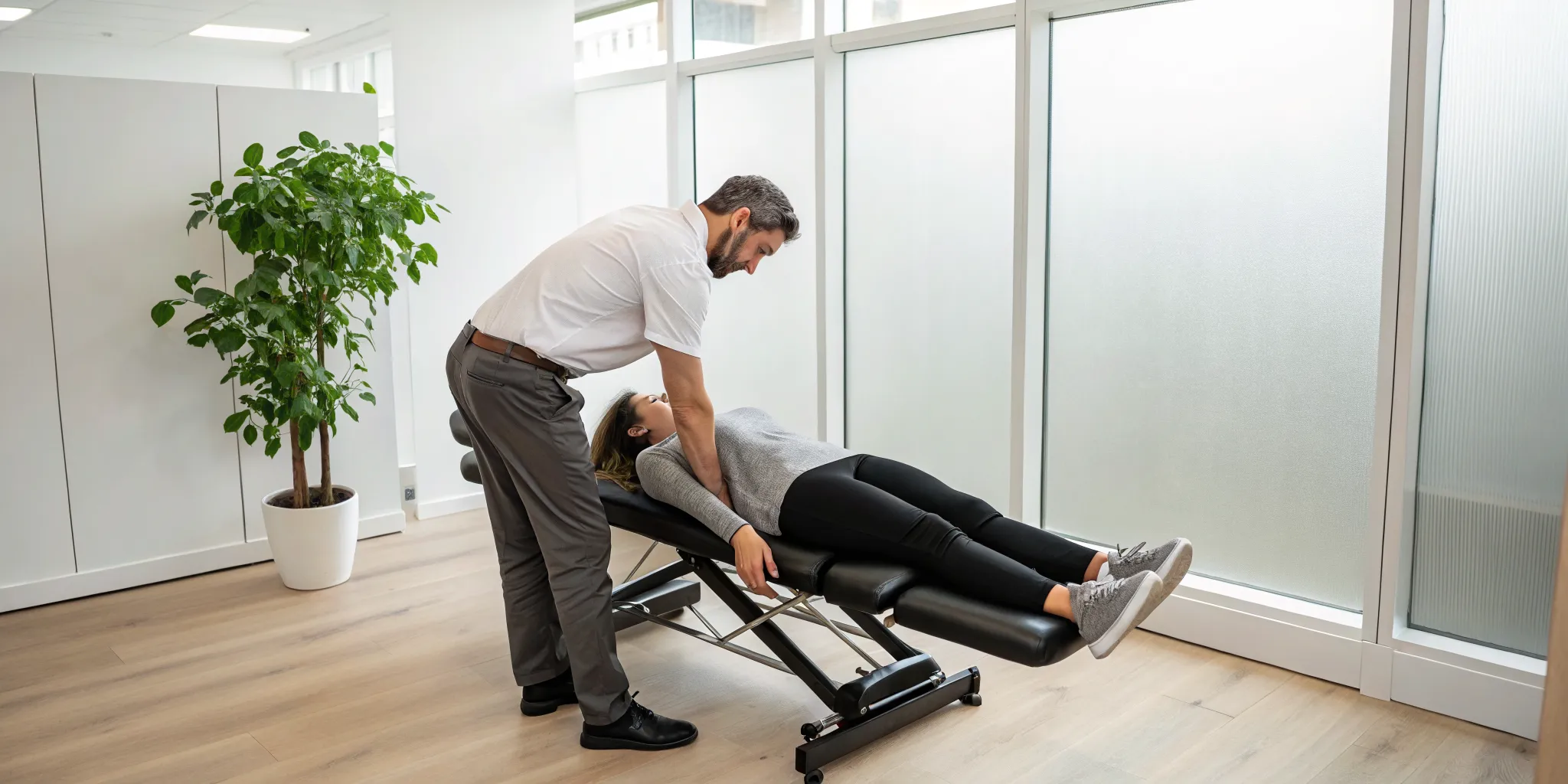 Chiropractor adjusting a patient's spine for lower back pain.