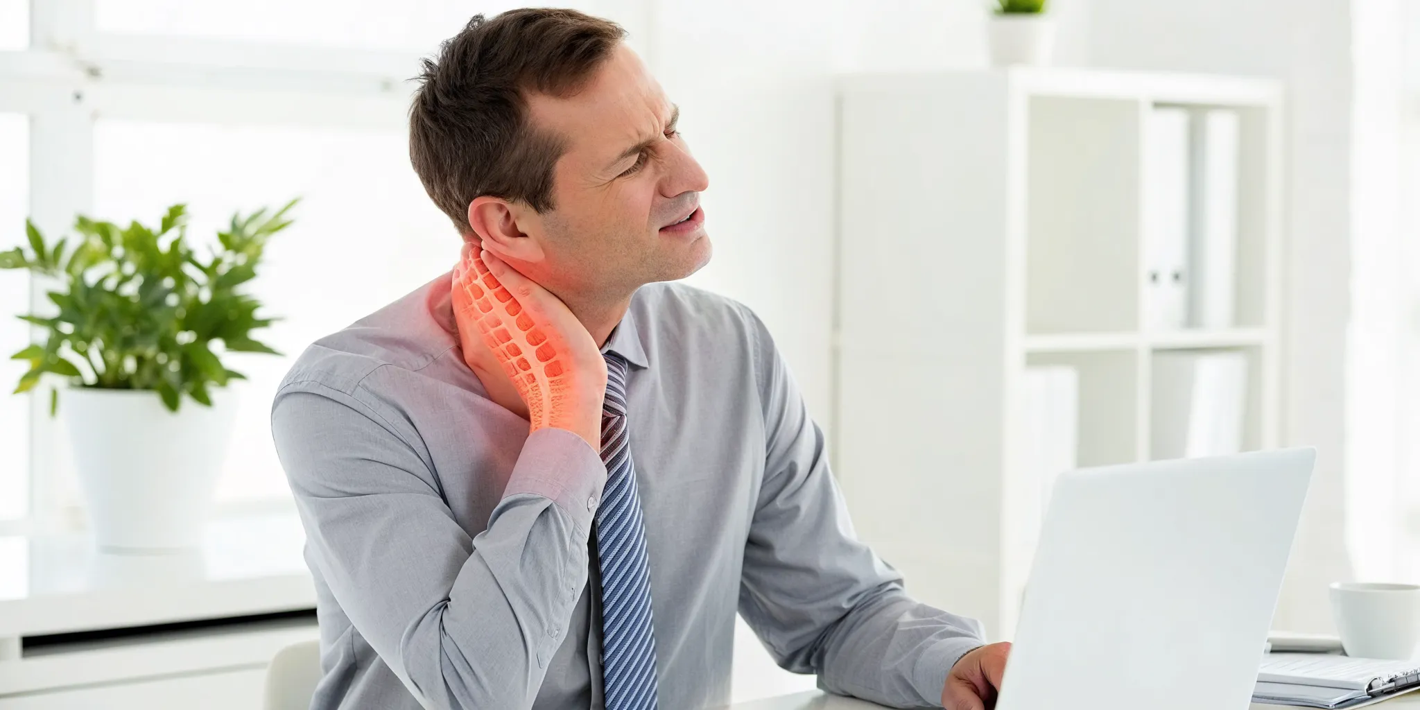 Man holding his neck in pain, a potential side effect of neck manipulation.