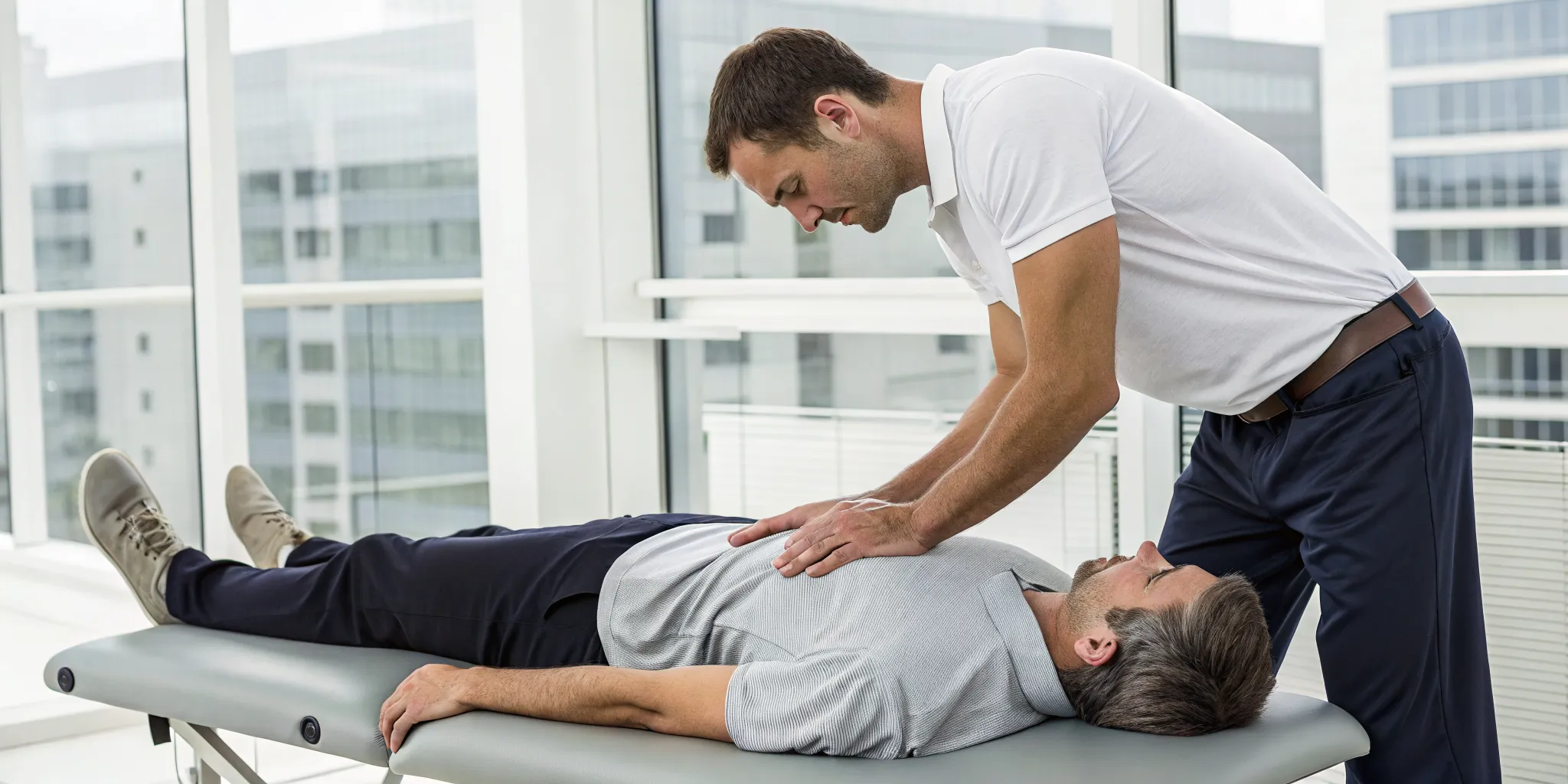 Chiropractor performing a spinal adjustment on a patient for pain relief.