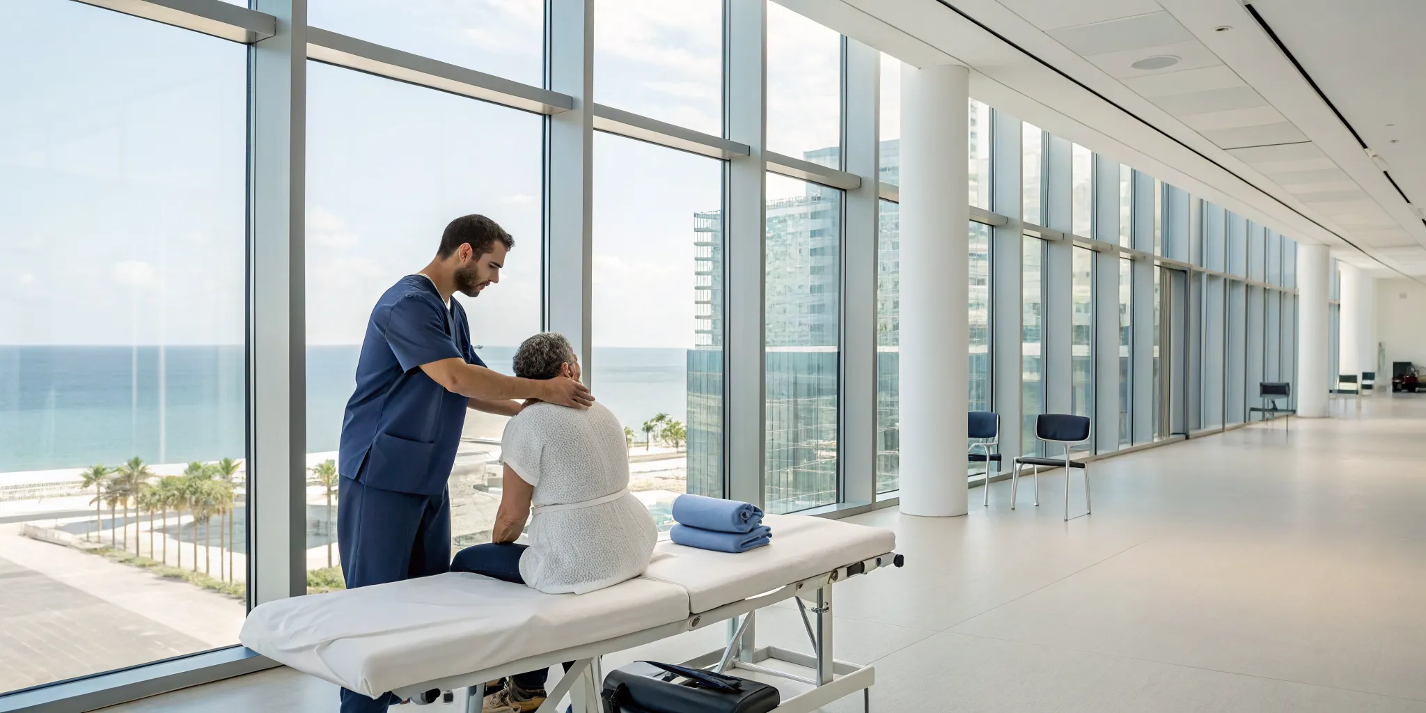 Doctor treating a car accident injury at a Plymouth clinic.