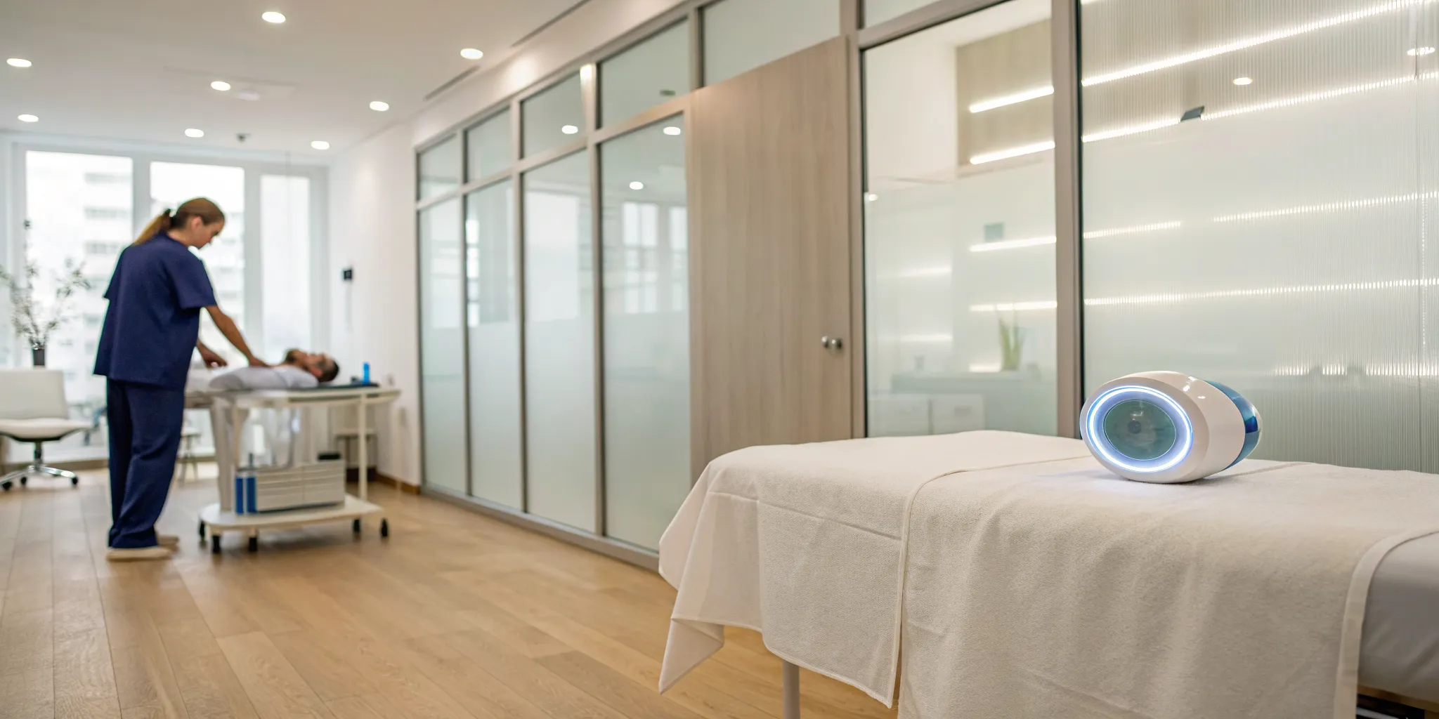 A patient in Plymouth receiving SoftWave TRT treatment for non-invasive pain relief.