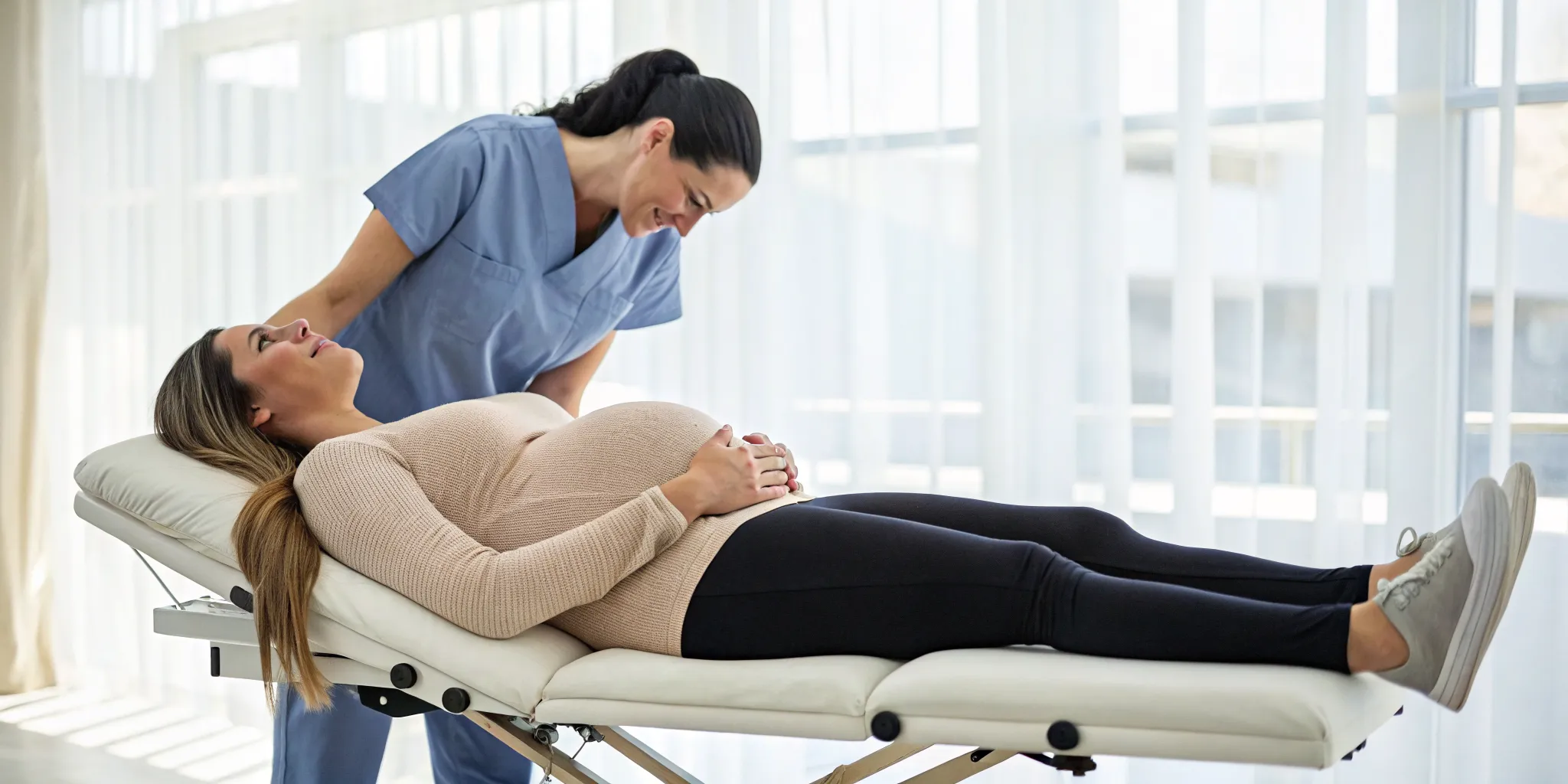 A prenatal chiropractor in Ann Arbor providing a gentle adjustment for a pregnant woman.