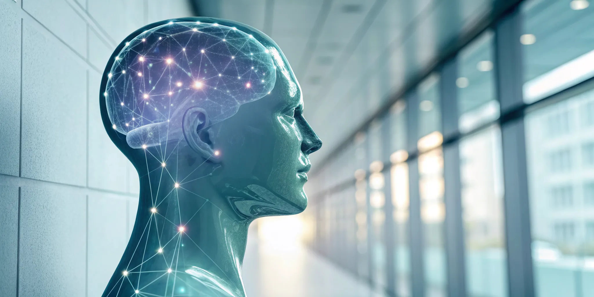 Neural network connections in a human head showing how QSM3 provides relief for migraines.