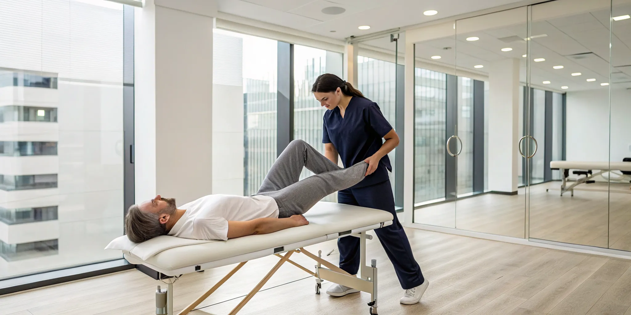 Sciatica treatment for a herniated disc with physical therapy leg exercises.