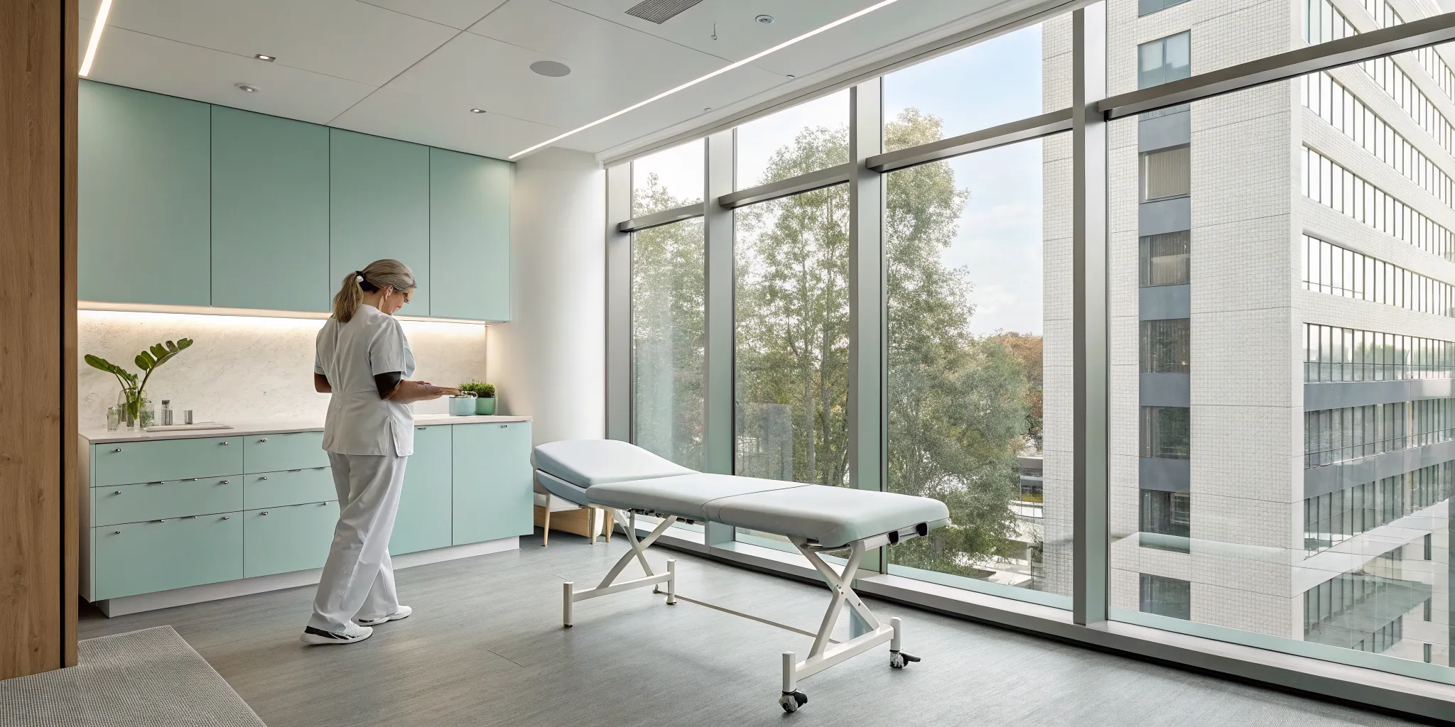A medical exam room for a patient showing signs that their herniated disc is healing.