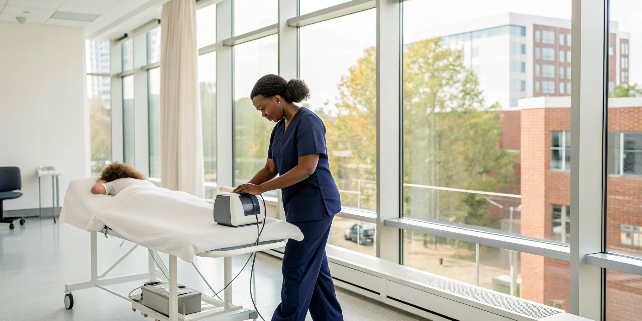 Patient receiving SoftWave tissue regeneration therapy at a Ypsilanti clinic.