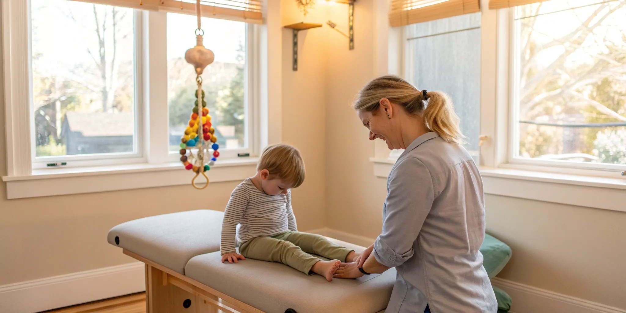 A chiropractor for kids in Saline performing a gentle spinal adjustment.
